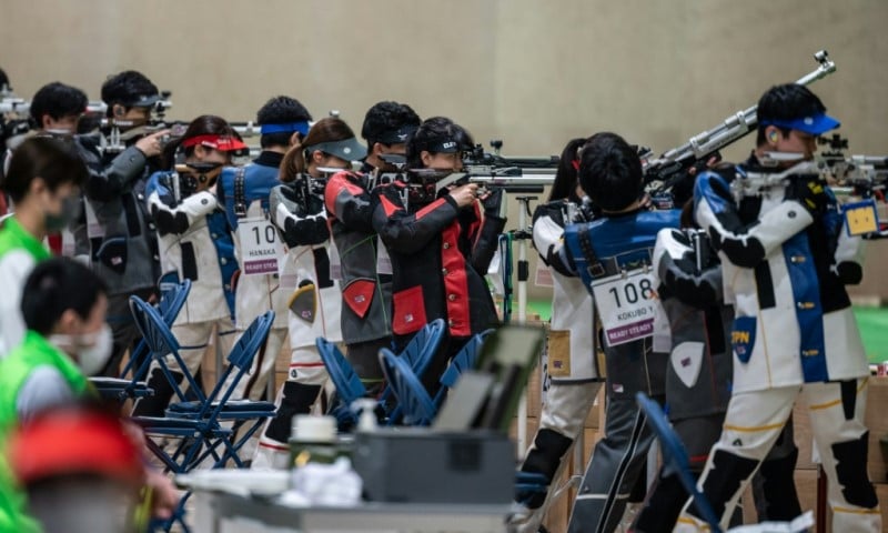 Athletes at Asaka Shooting Range